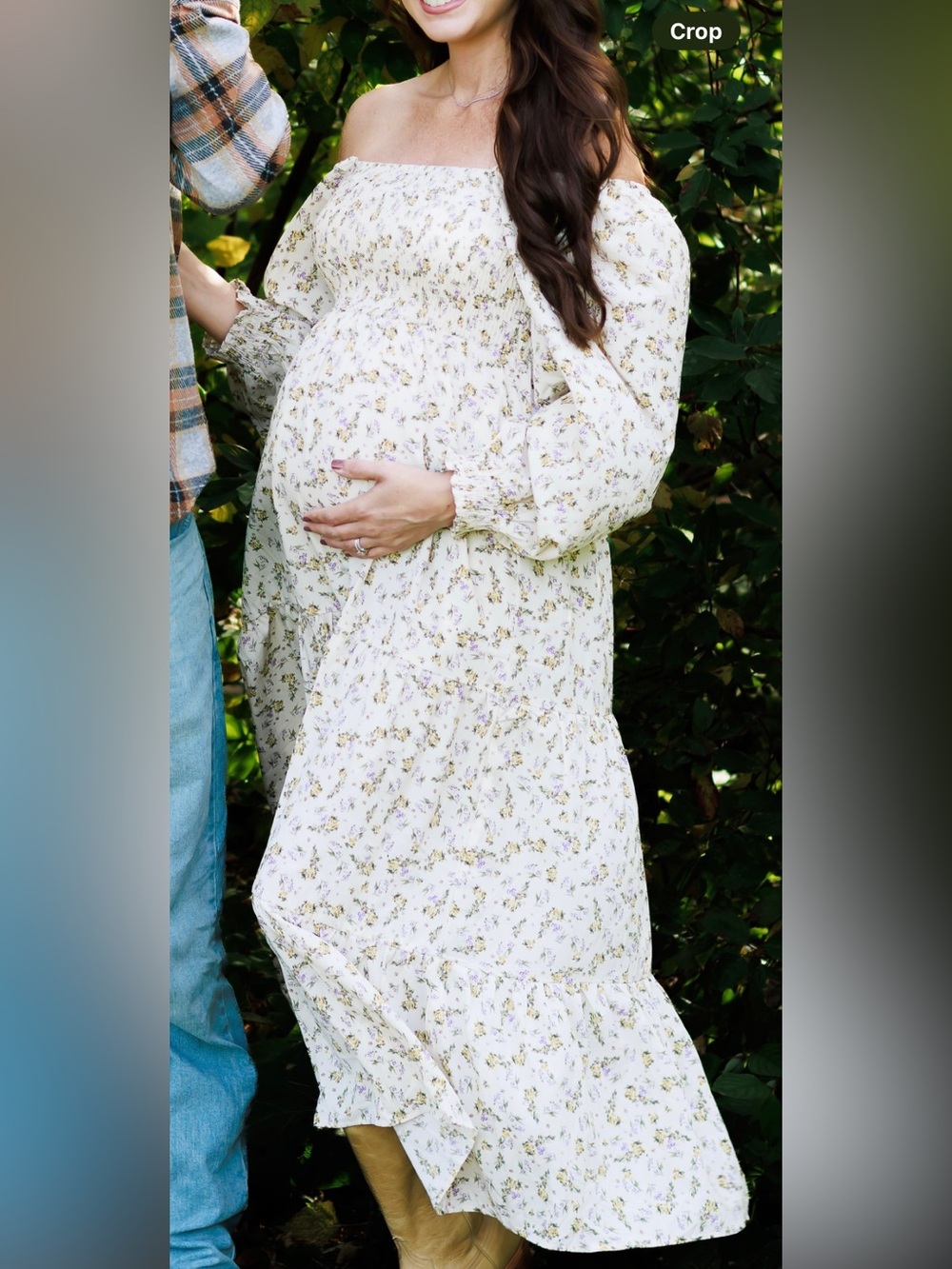 Pinkblush Off-Shoulder Ivory Floral Long Sleeve Maternity Dress worn once!